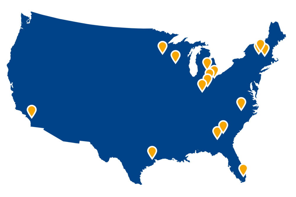 Map of North America showing the locations of Sealing Technologies NOK