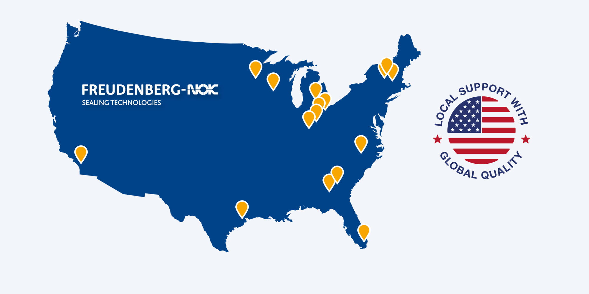 Map of North America showing the locations of Freudenberg Sealing Technologies NOK