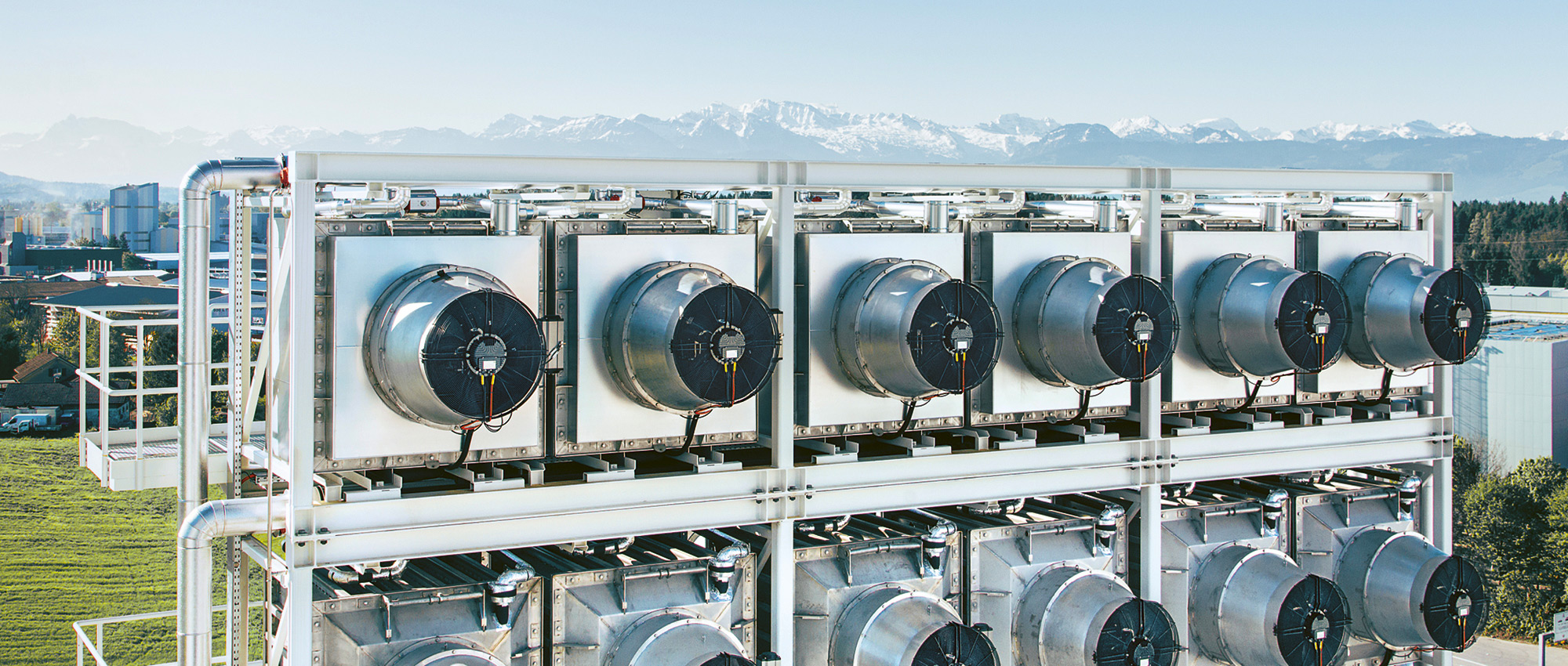 Close-up of ventilator installation ouside with mountains in the background