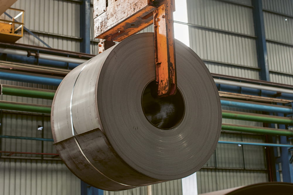Steel roll in a factory.