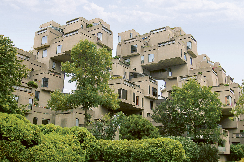 Concrete blocks put on top of each other build a residential complex.