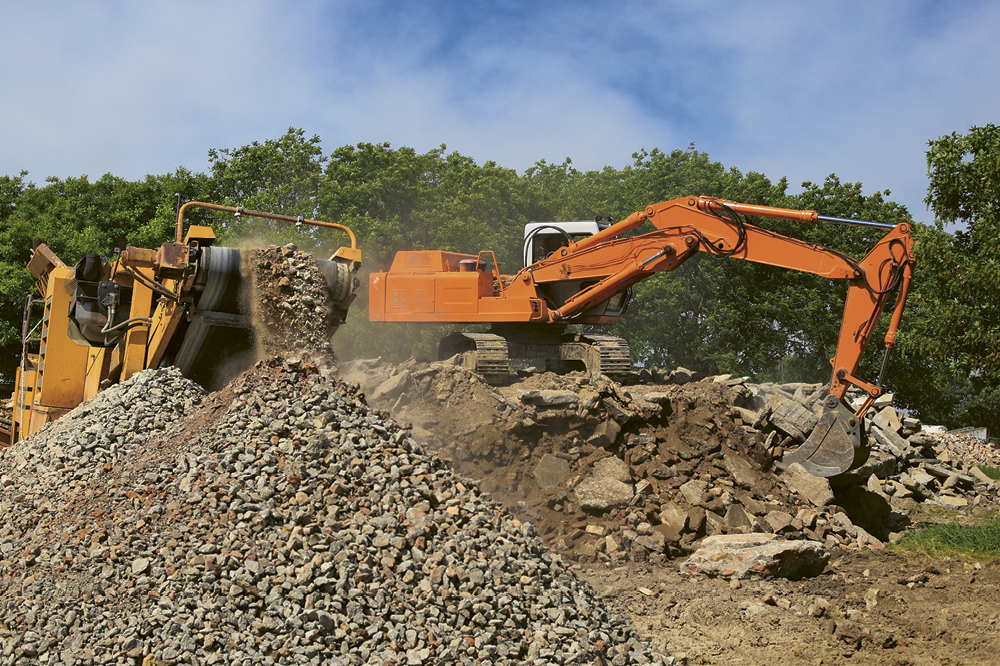 An excavator on a construction site.