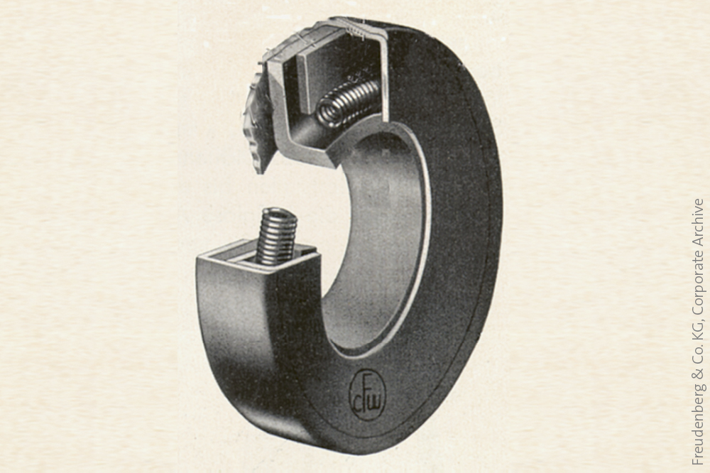 A cross-section of a Simmerring® with  a worm spring.