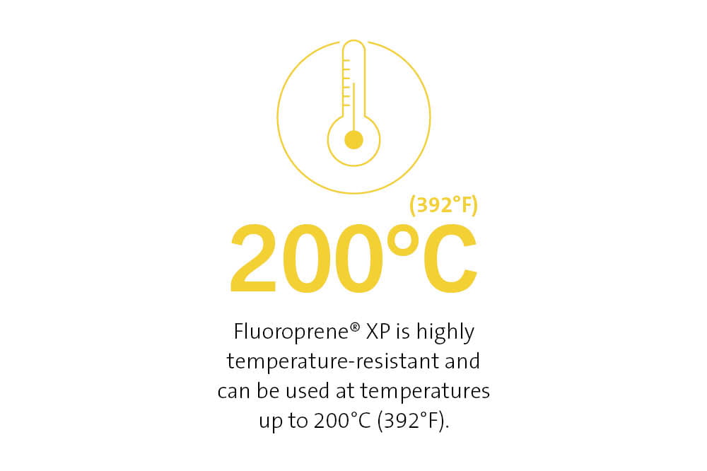 Fluoroprene XP is highly temperature-resistant and can be used at temperatures up to 200 degrees celcius