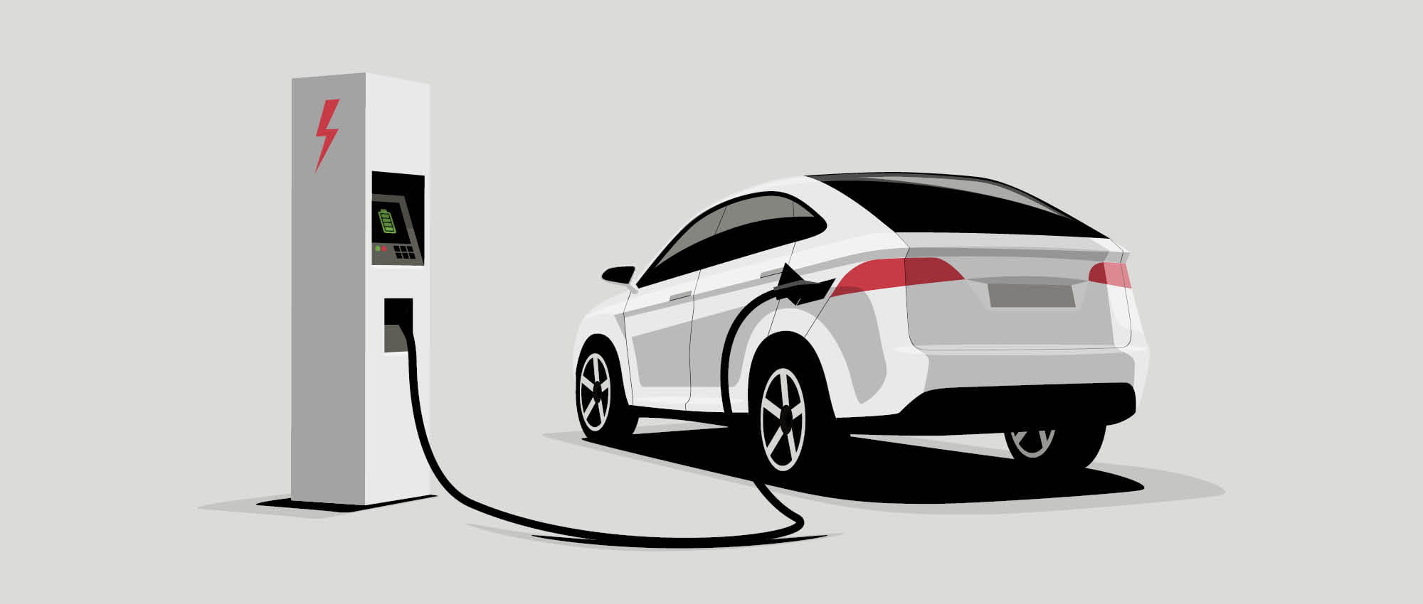 Illustration of an e-car at a charging station. Copyright: Shutterstock/petovarga 