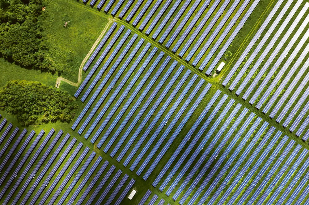 Solar panel array from above. Copyright: iStock/Nikada