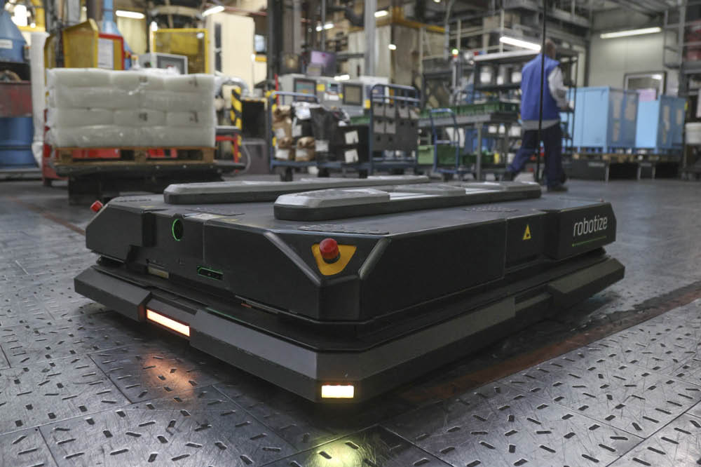 A robot in a factory.
