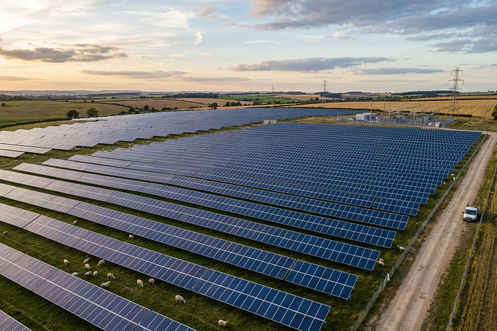 Large solar power plant in a field
