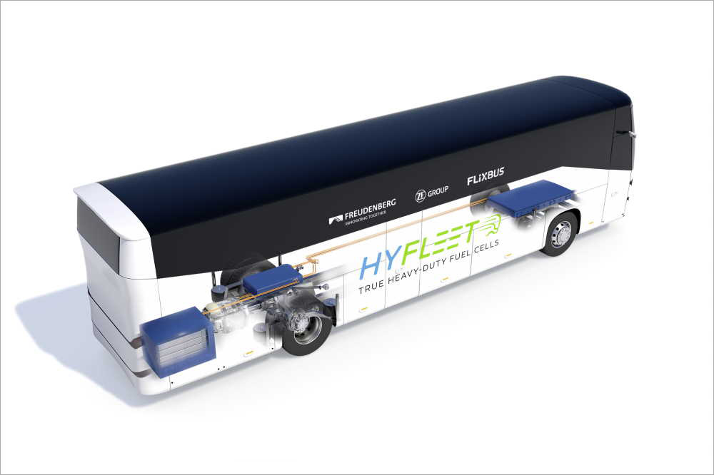 illustration showing the Freudenberg bus fuel cell module without labels