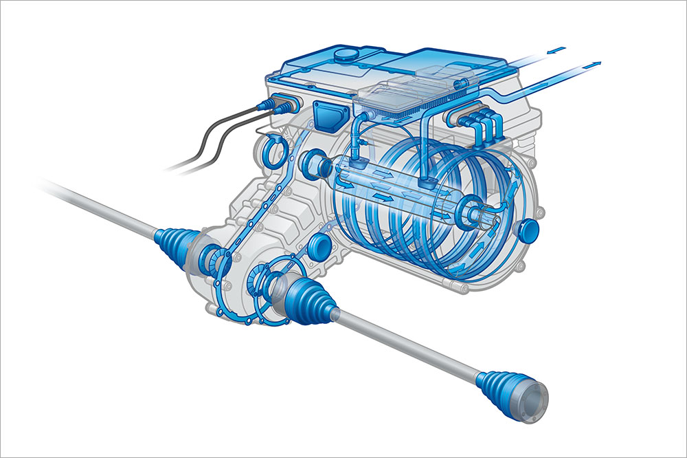 E-drive train application with marked products  from Freudenberg Sealing Technologies