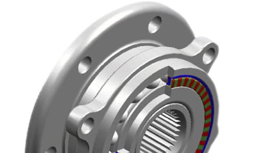 Detail of a multipole encoder from Freudenberg Sealing Technologies against a white background