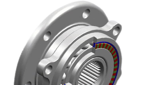 Detail of a multipole encoder from Freudenberg Sealing Technologies against a white background 