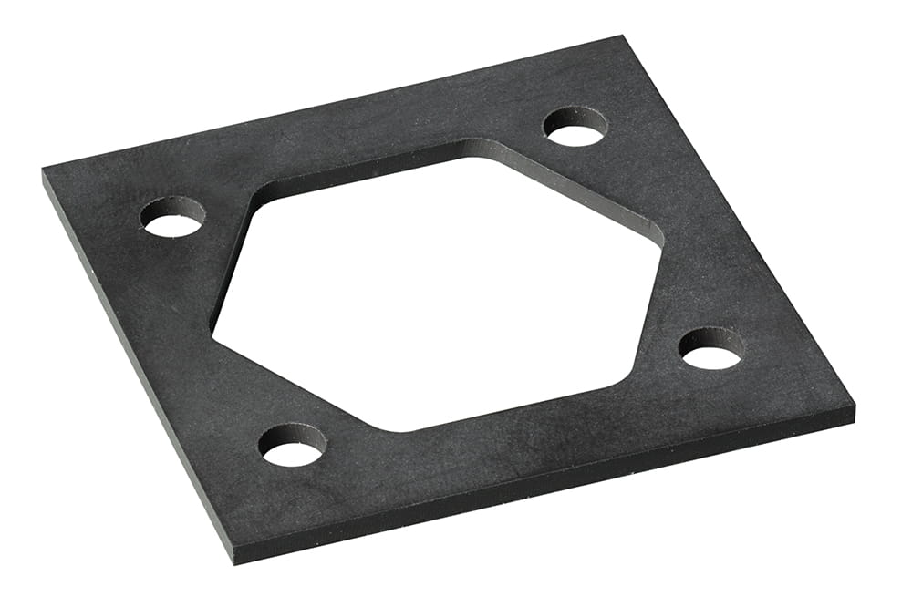Example of a square black plotted gasket with a hole in each corner