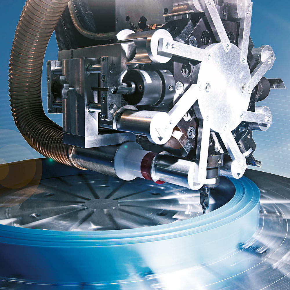 CNC machine produces blue sealing profile made of Polyurethane