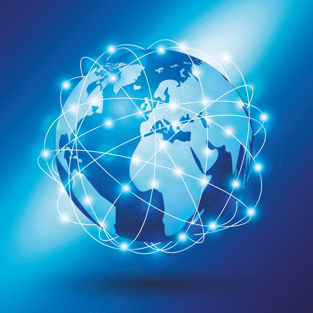 Globe with bright connections globally 