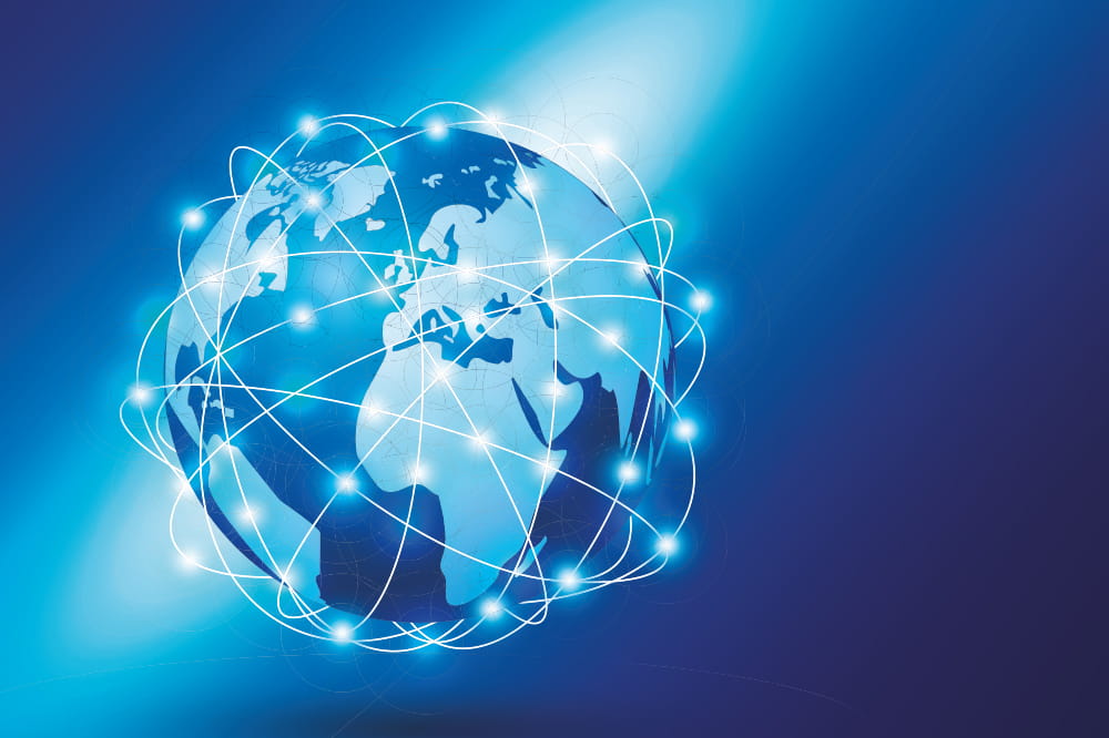 Globe with bright connections globally 