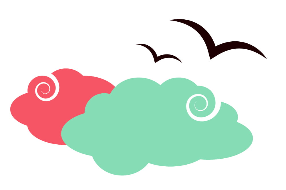 Illustrierte Wolken und Vögel