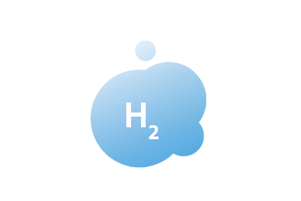 Blaue Blase mit den Buchstaben H2 in der Mitte.