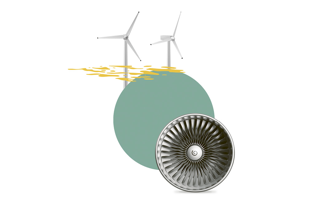 Collage mit Windrädern und einem Ventilator.