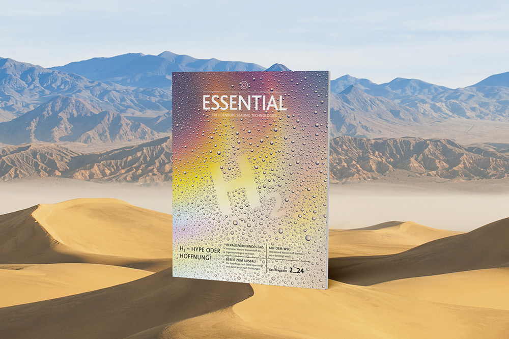 Die Essential Ausgabe H2 in Regenbogenfarben steht in einer Wüste. 