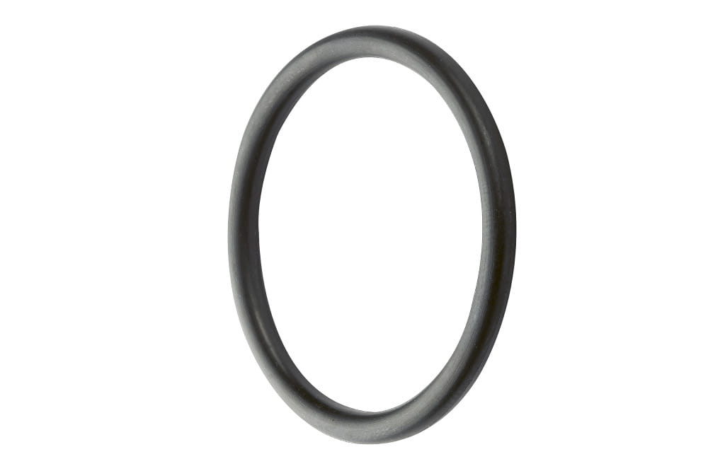 Ein schwarzer Ring steht vor einem weißen Hintergrund.