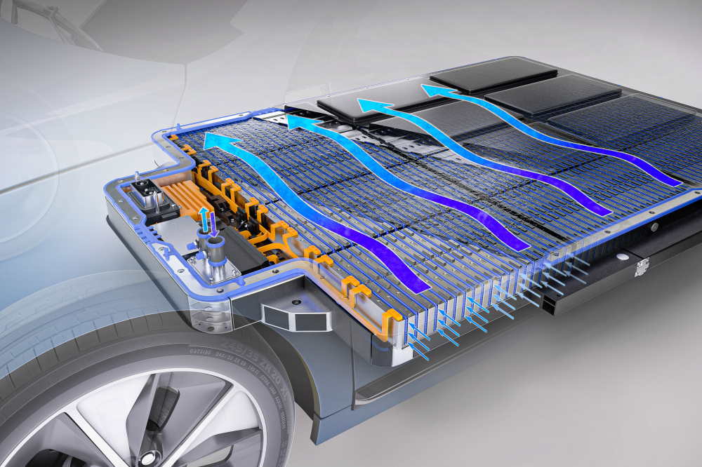 Illustration des Kühlkreislaufs in einer Batterie eines Elektroautos
