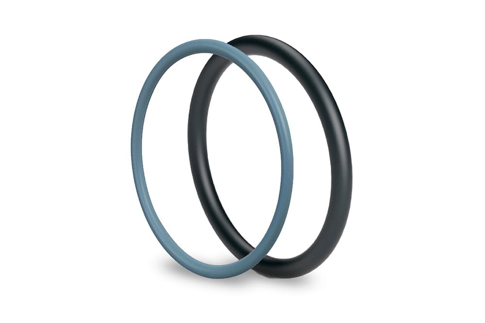Composing aus zwei runden O-Ringen in blau und schwarz.