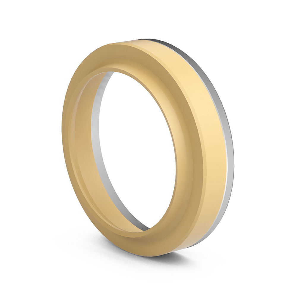 Beige colored radial shaft seal with integrated stainless steel part.