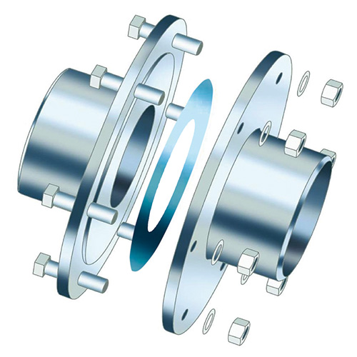 Flat PTFE seals from Freudenberg Sealing Technologies between two sealing surfaces against a white background 