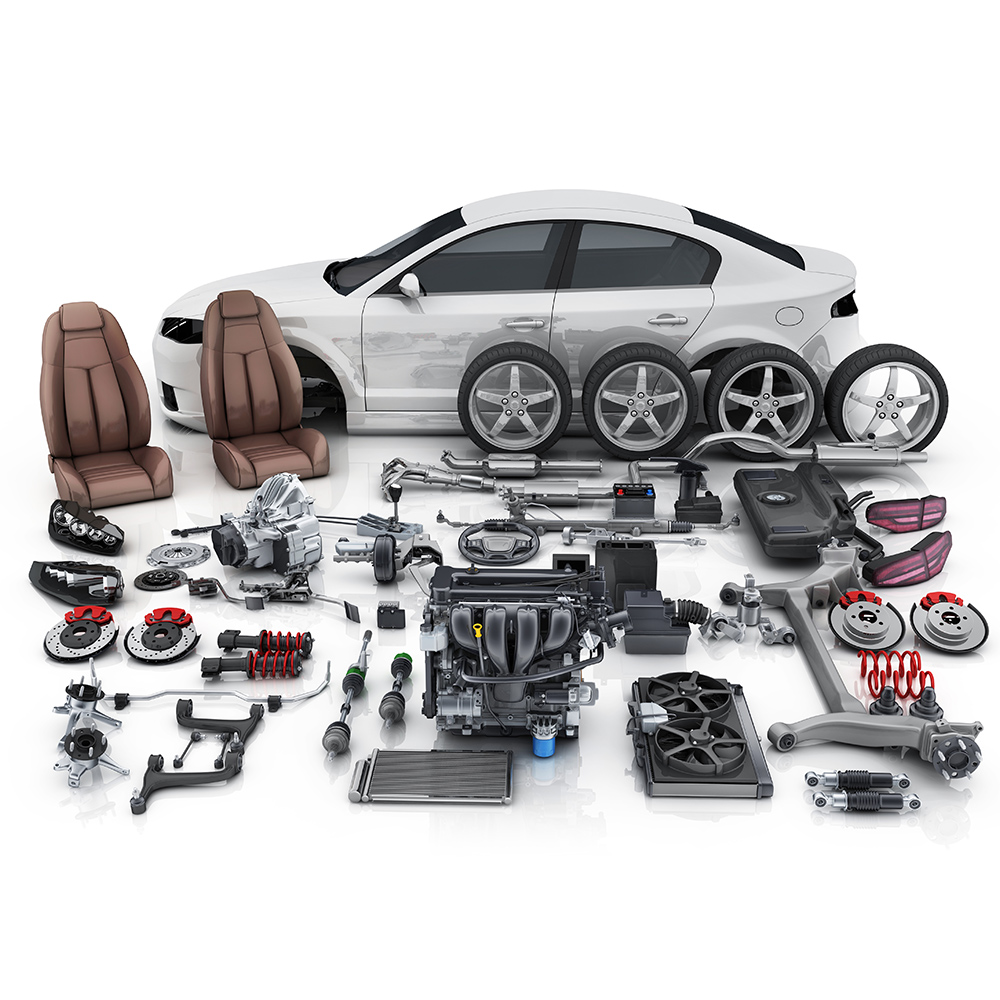 Automobile with numerous automotive components in front